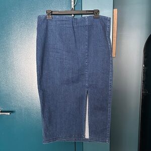 Classic Blue Denim Midi Skirt